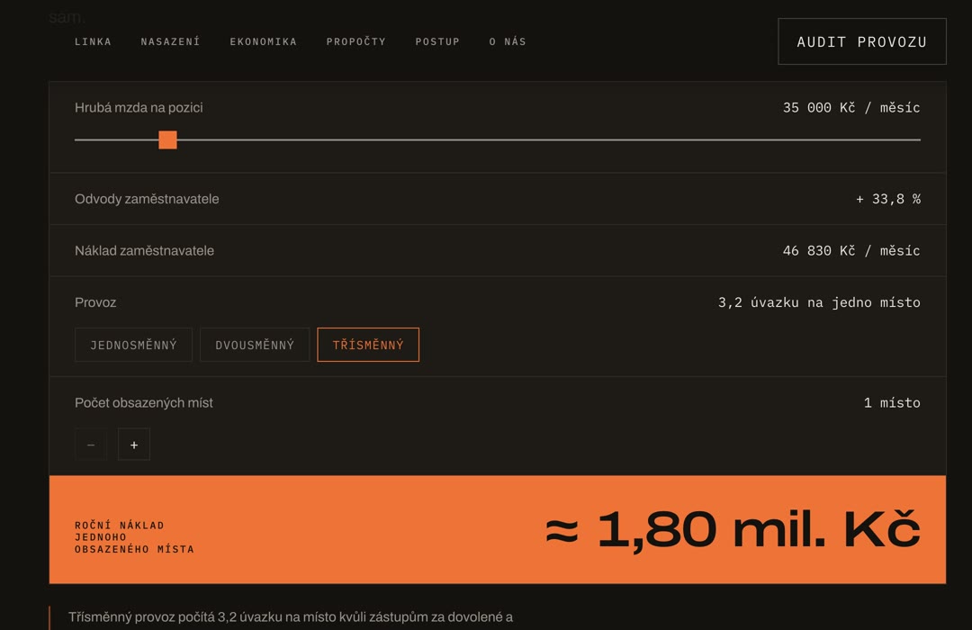 STKY operating-cost calculator for an occupied factory position