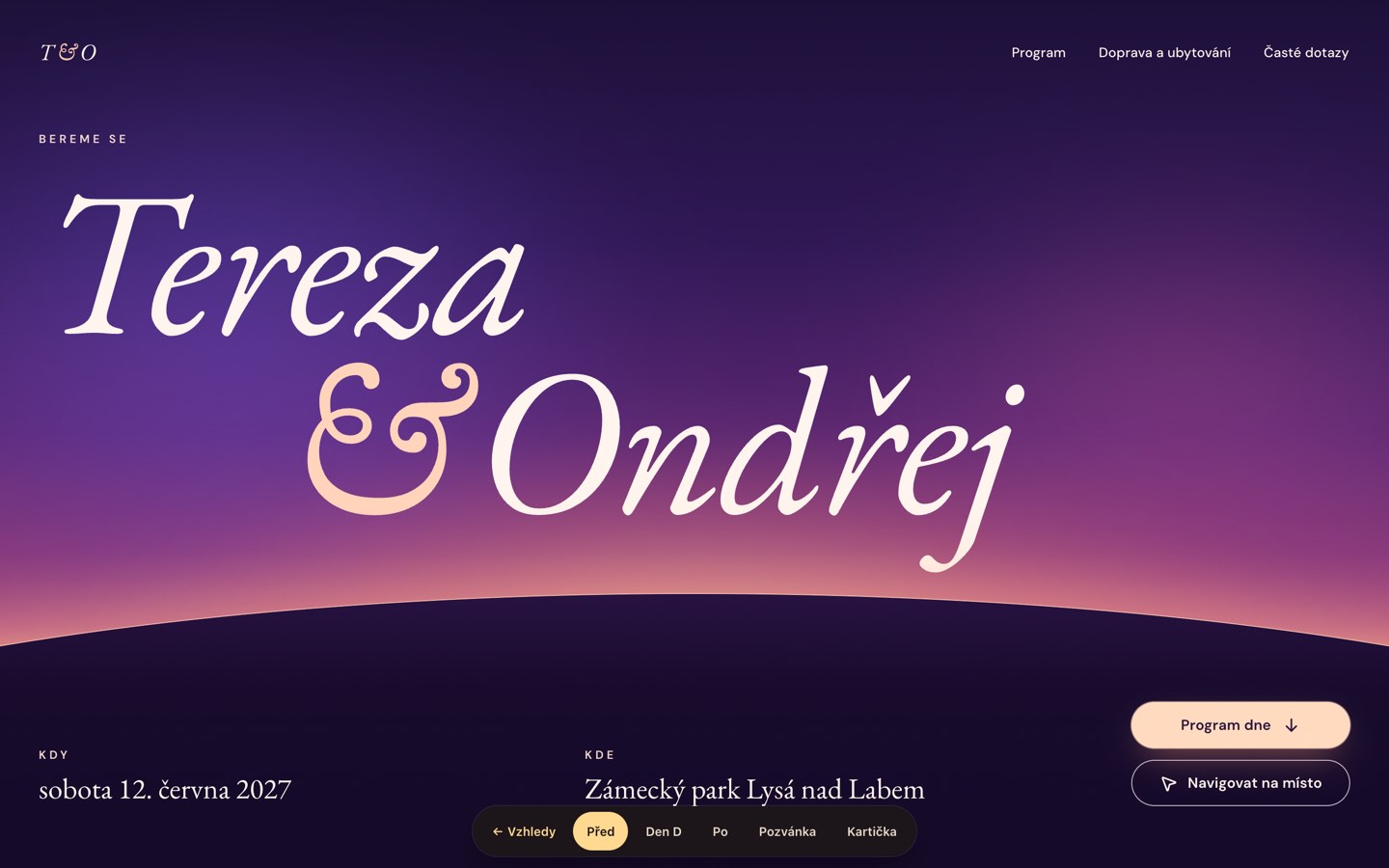 Wedding website in the Soumrak theme